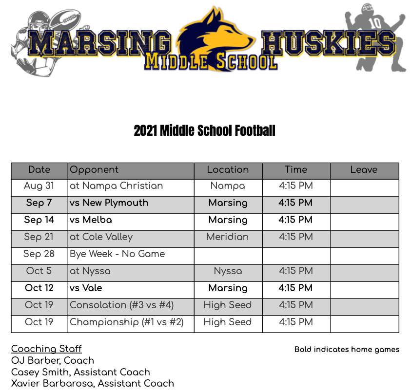 2021 MS Football Schedule