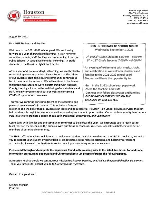 Back to School Letter
