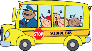 Cartoon bus image with driver and students
