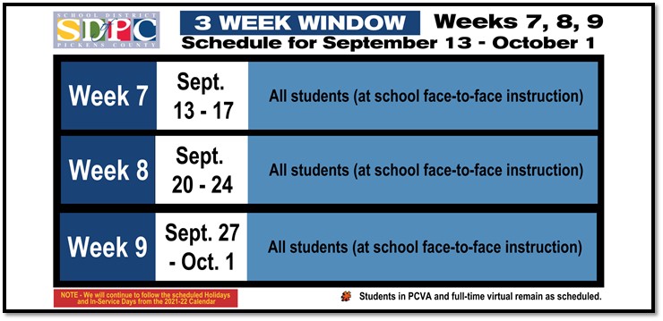 Three week schedule for weeks 7,8, and 9