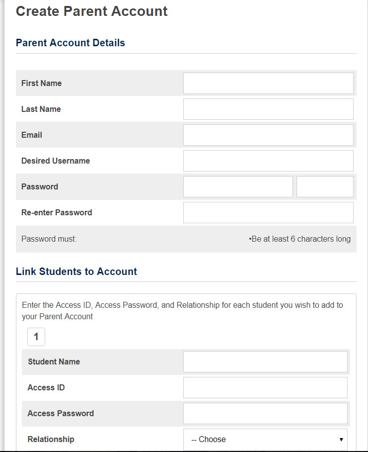 create parent account screenshot