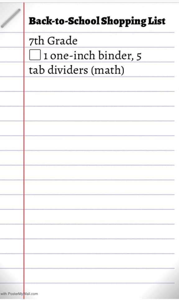 7th grade supplies