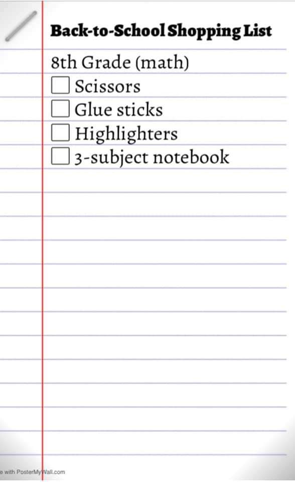 8th grade supplies