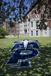 campus photo with logo