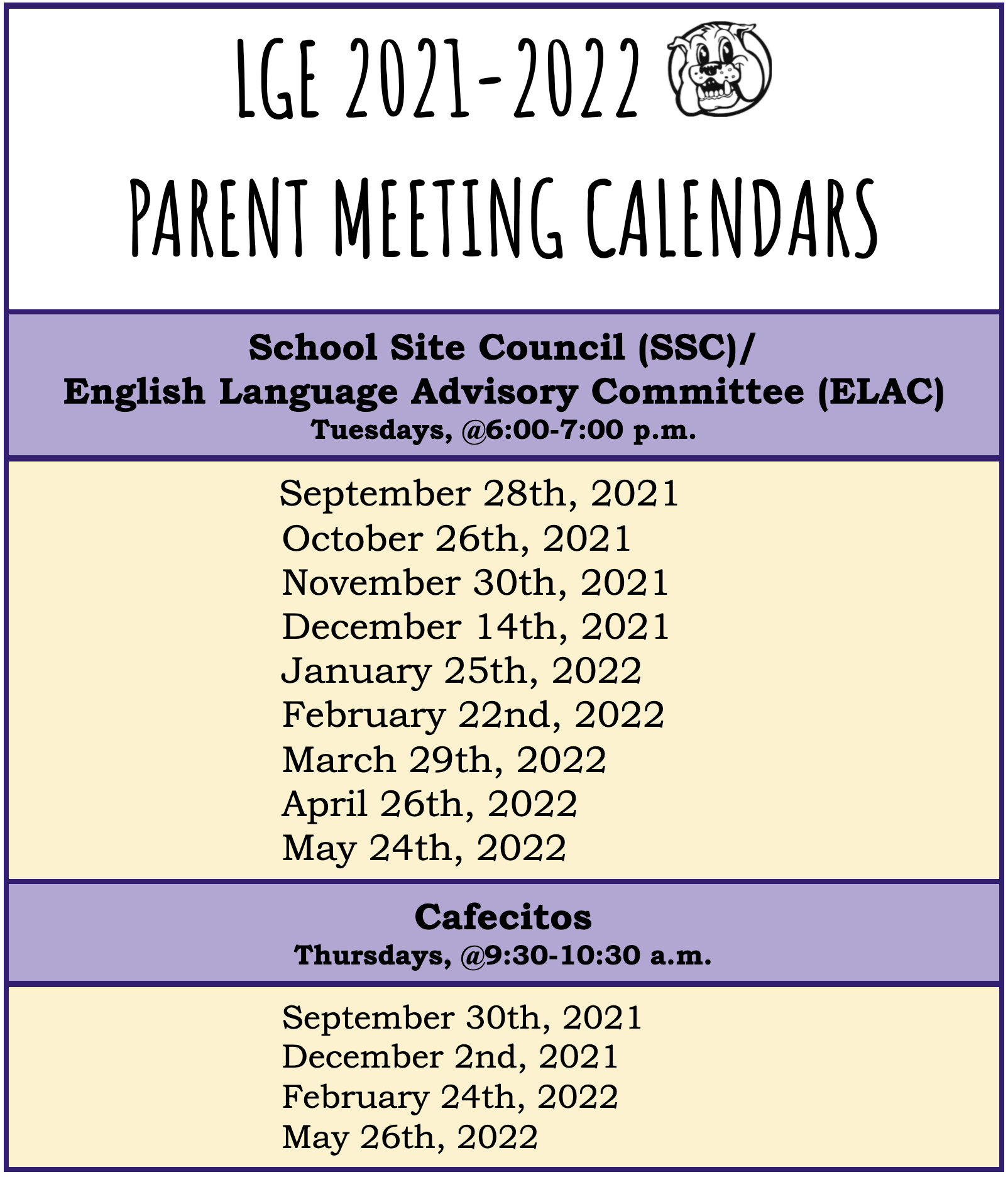 parent meeting calendar