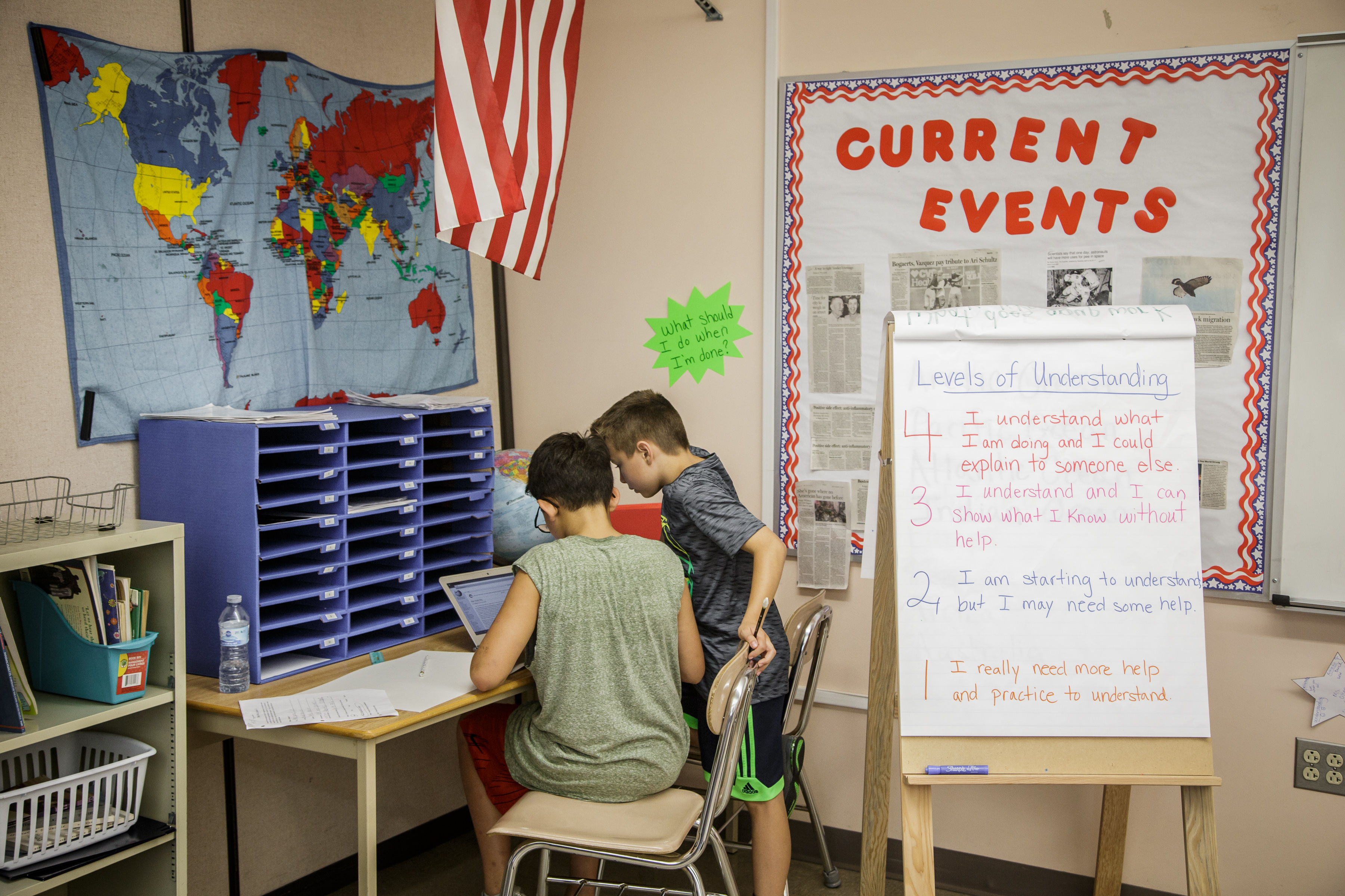 Students work on a Chomebook.