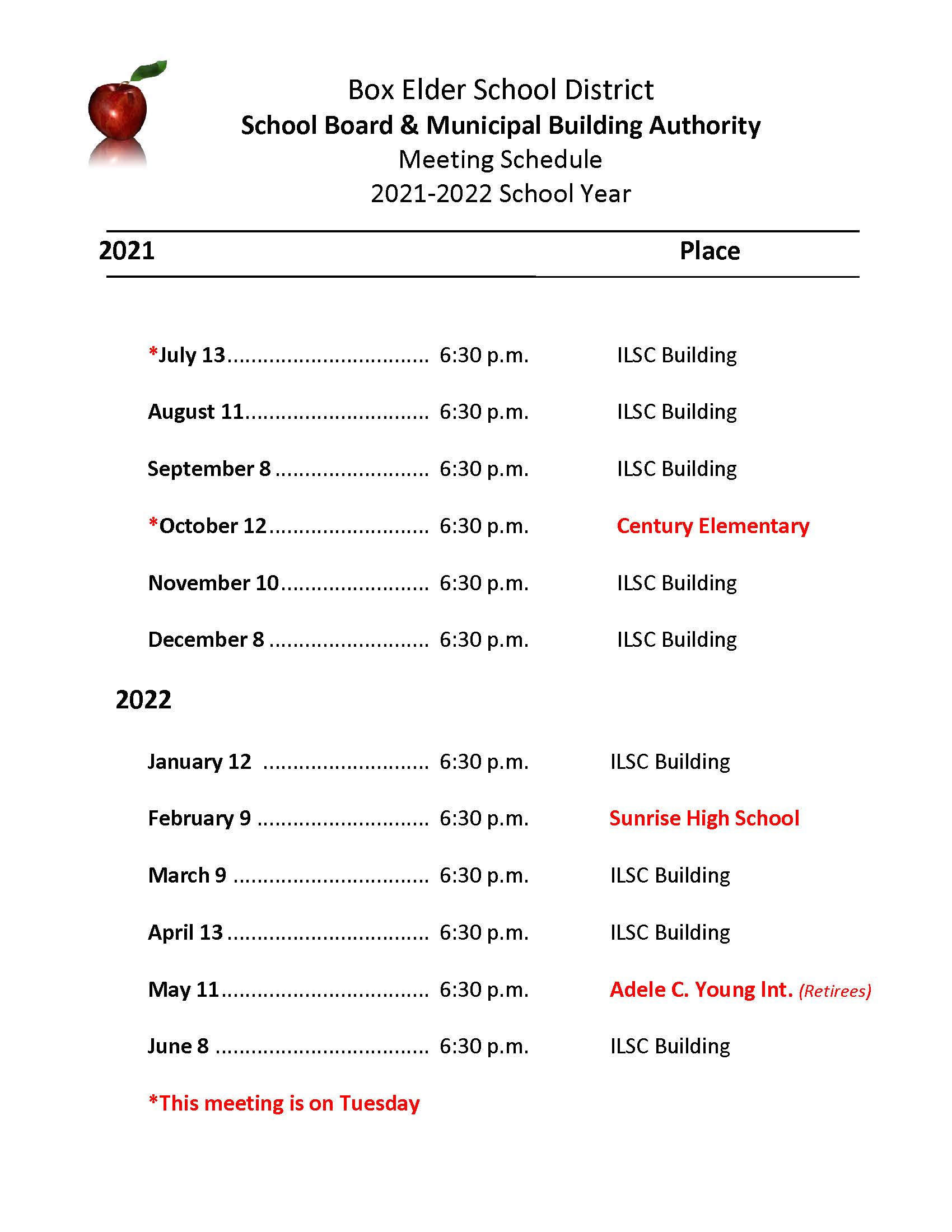 School Board Meeting Schedule | Box Elder School District