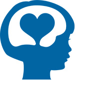 Cartoon head with a heart for a brain
