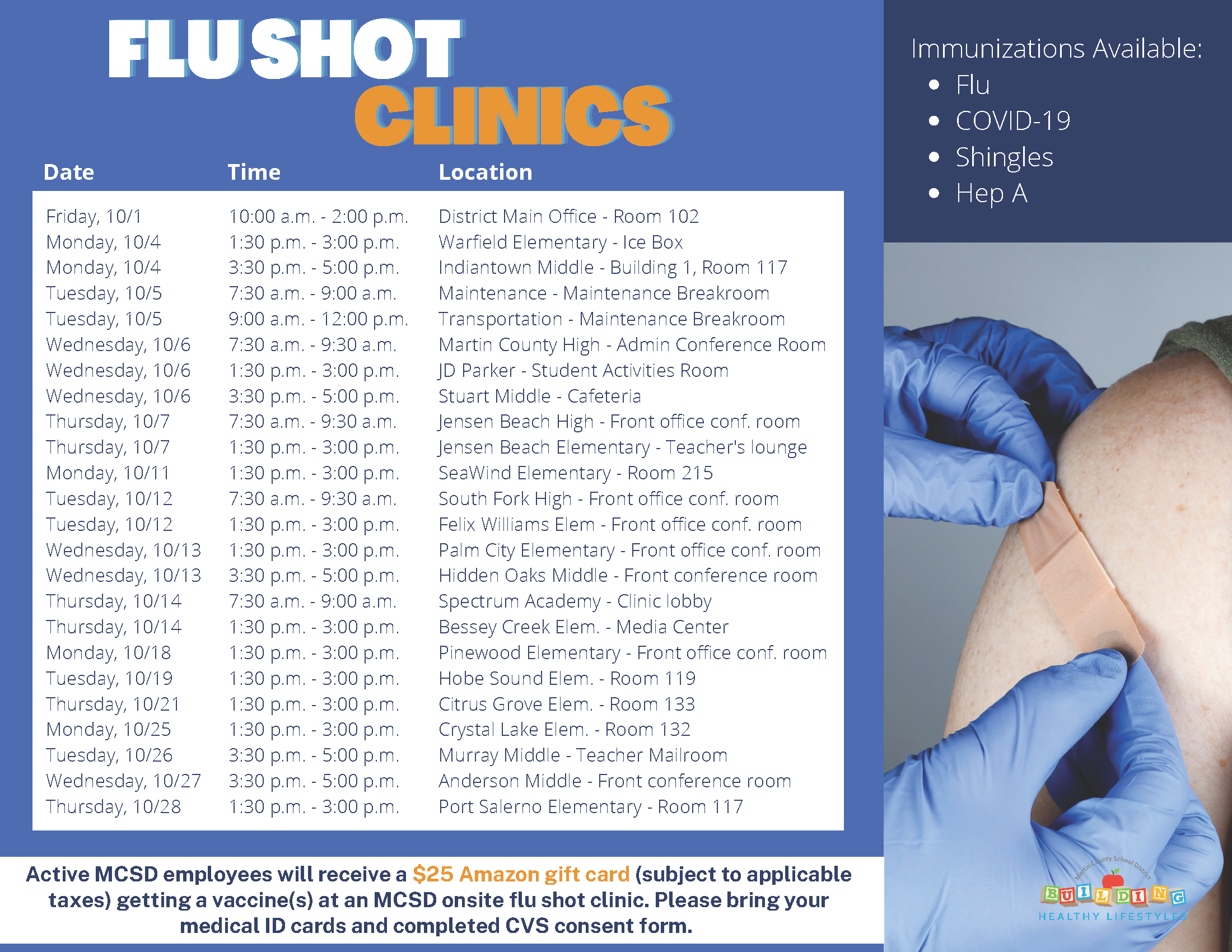 2021/2022 flus shot schedule
