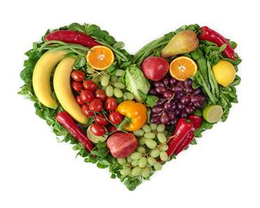 A heart made with fruits and vegetables