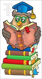 owl on books.