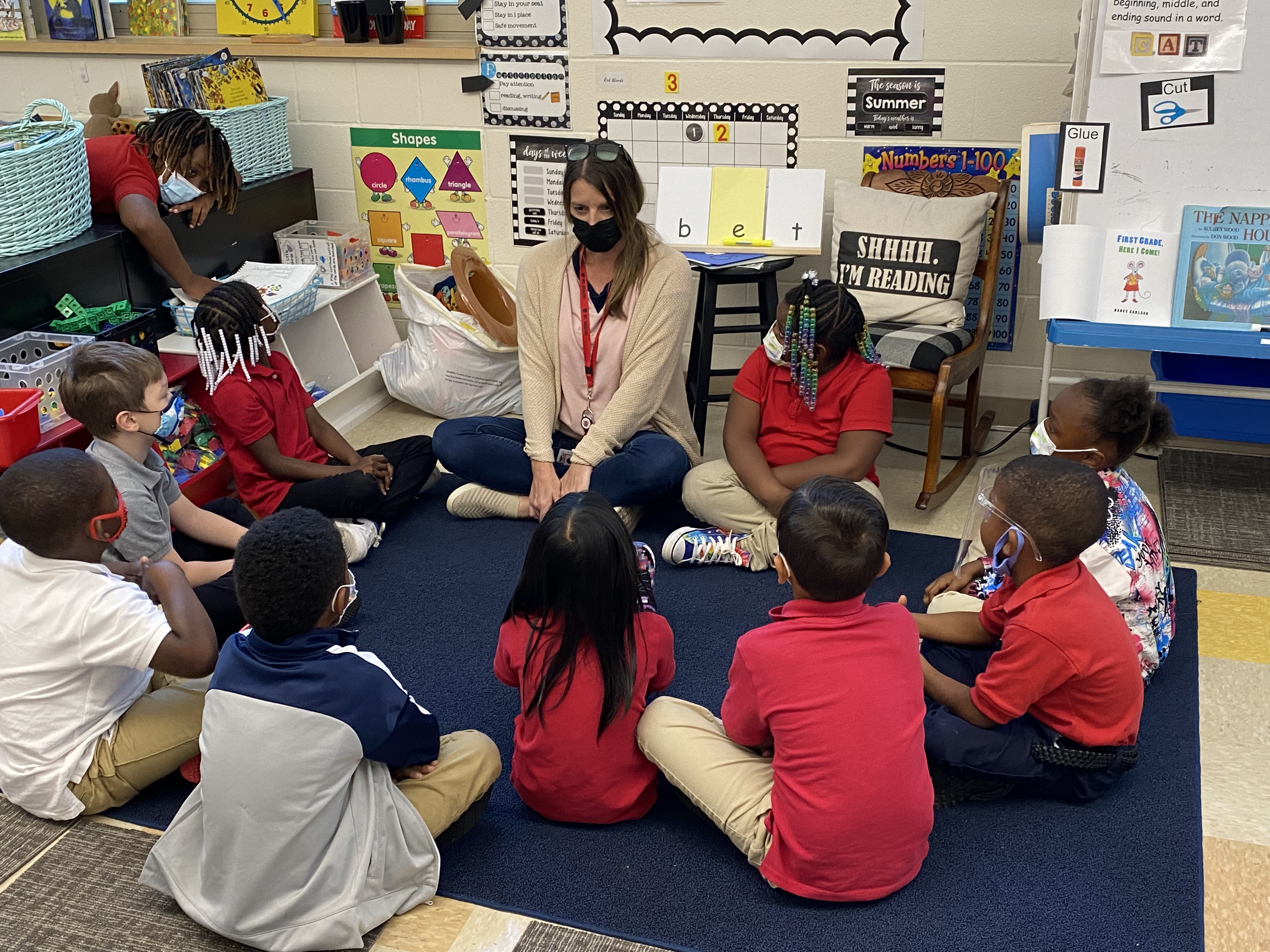students in morning meeting talking
