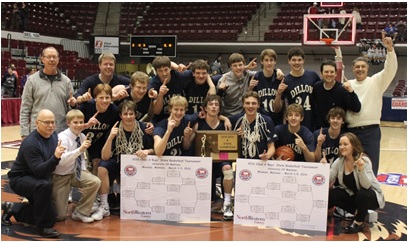 An image of the basketball team after winning the State Championship in 2015