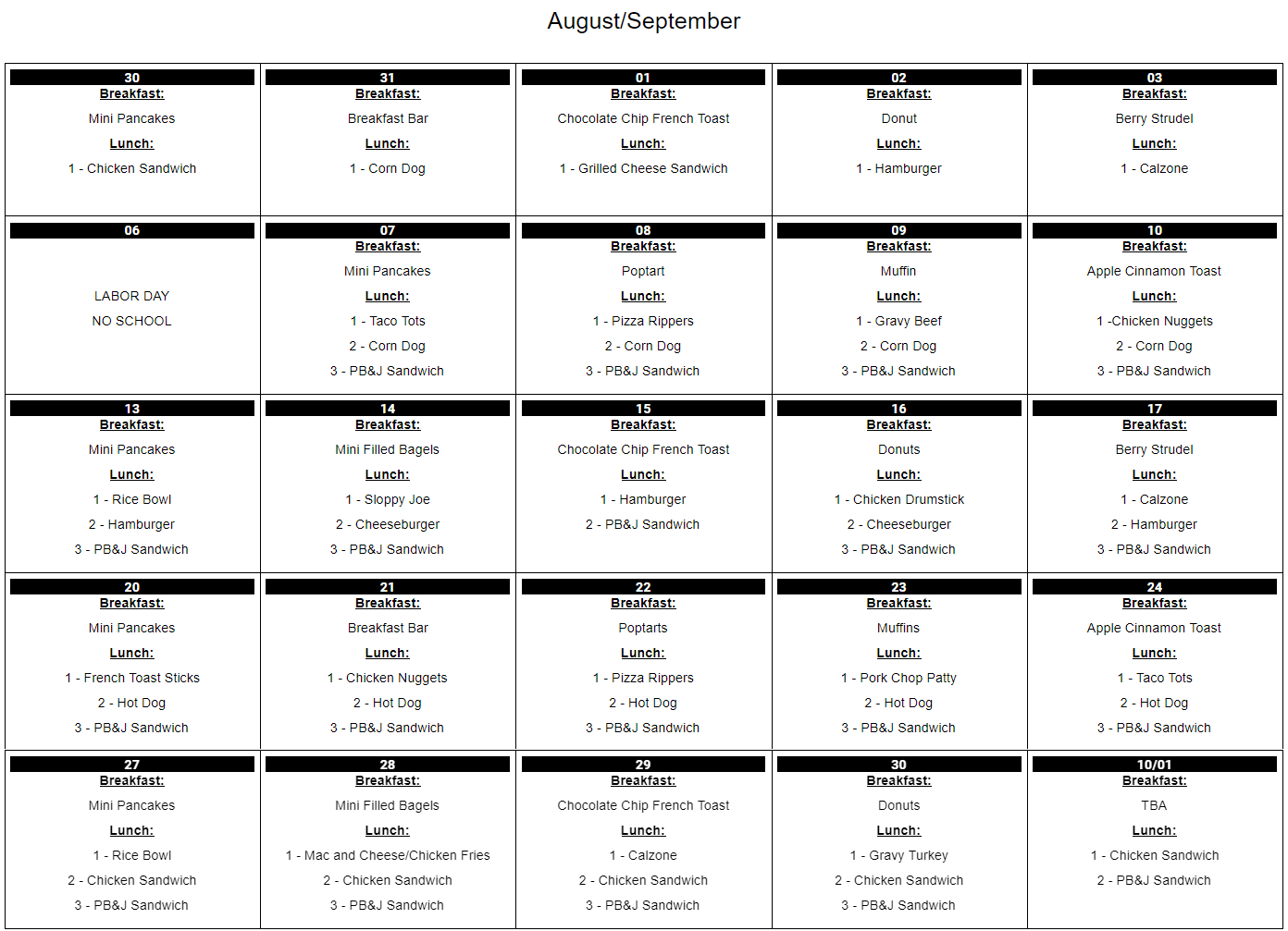 Aug Sep Menu