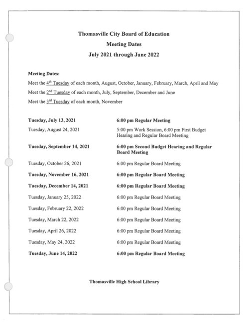 Meeting dates