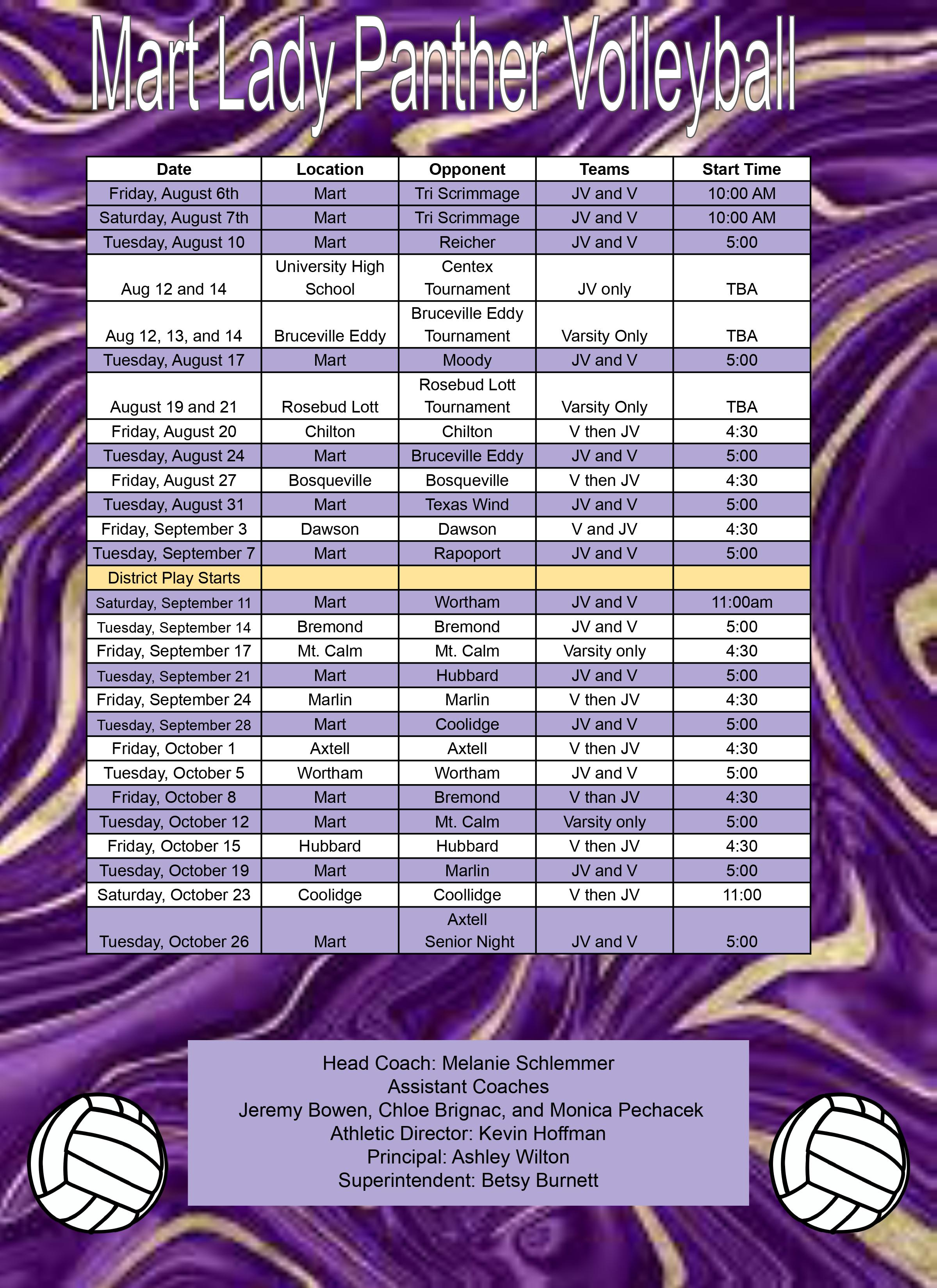 Volleyball 2020 schedule