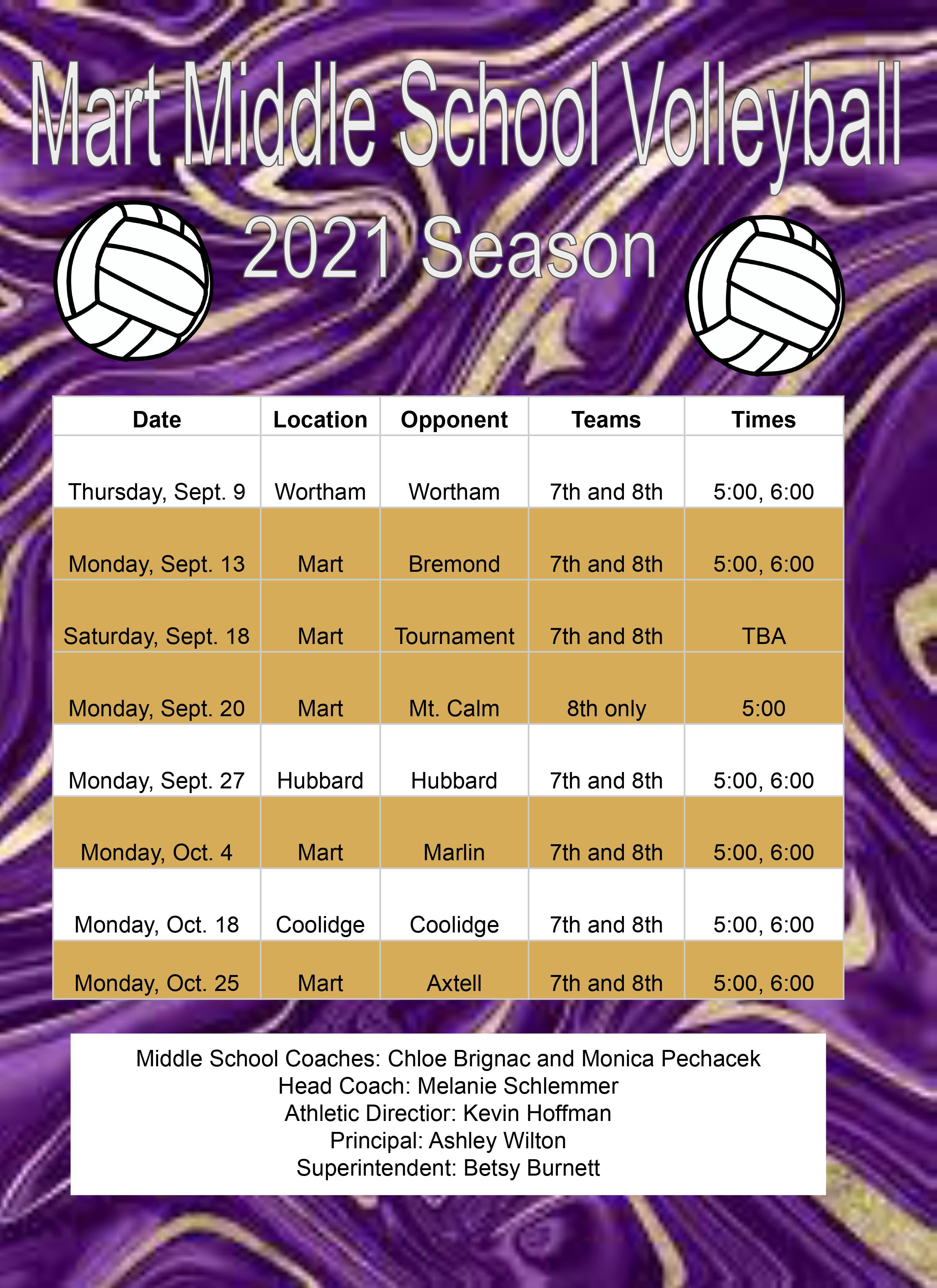 Volleyball middle school schedule