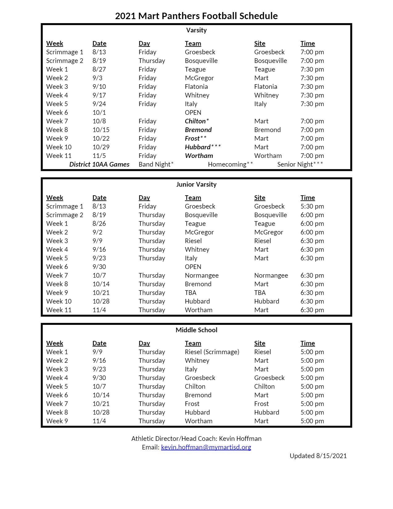 Football Schedule
