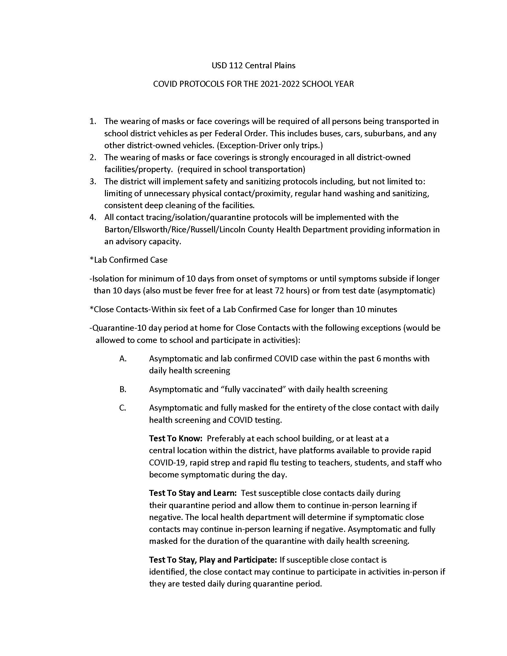 Covid Protocols 21-22