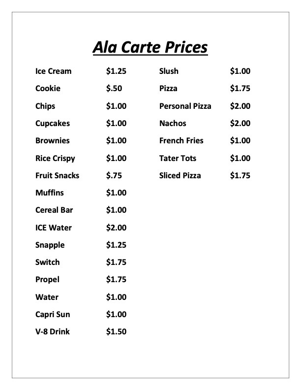 A La Carte Prices