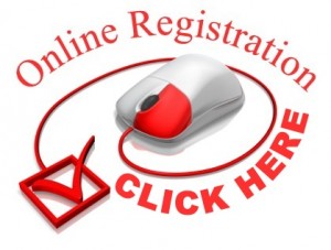 A graphic of a computer mouse with a checkbox, Online Registration Click Here